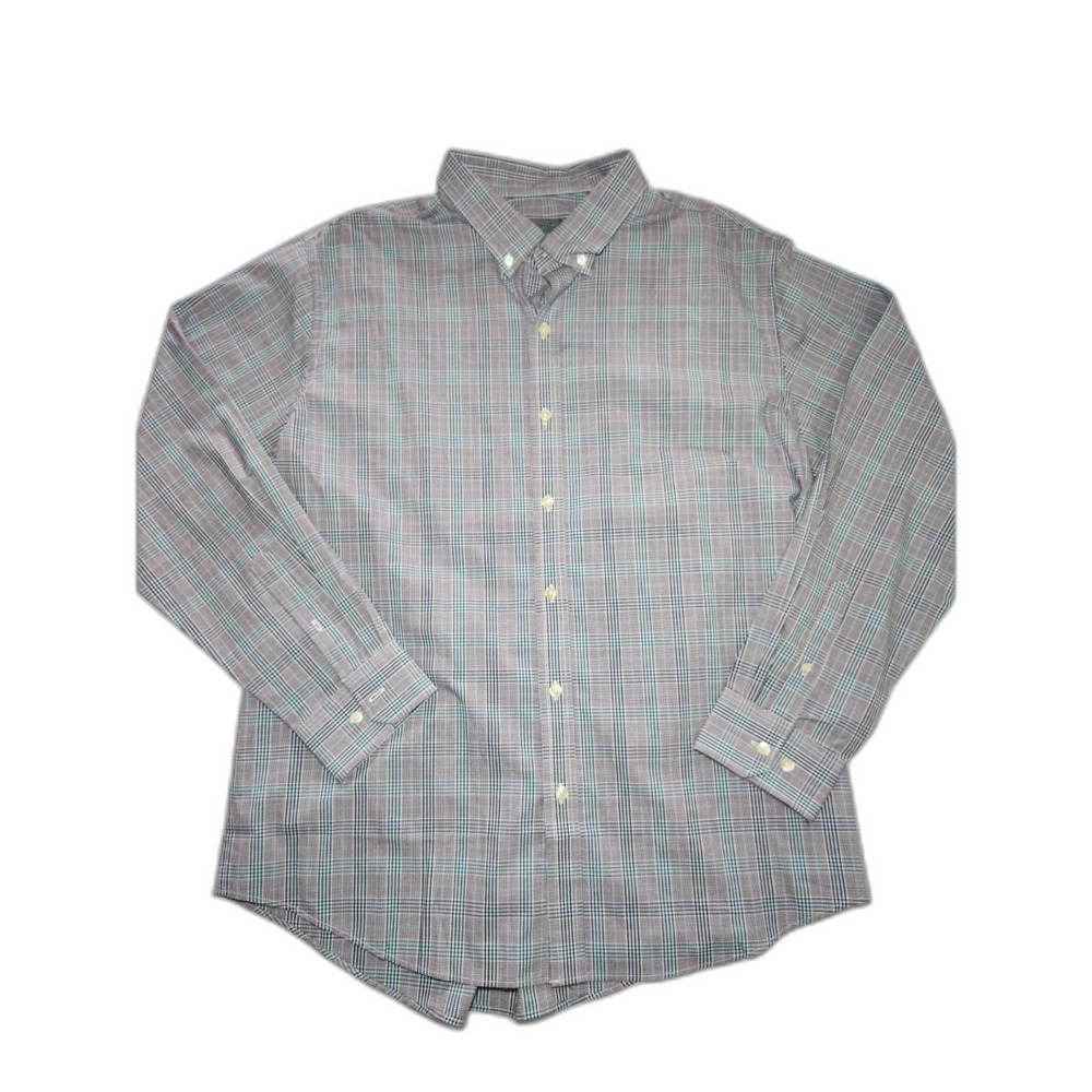 Van Heusen Multi-Checkered Long Sleeve Button Down Shirt 100% Cotton Purple XL